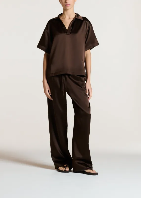 Modena Top Dark Brown Silk Wool Satin made by AW25