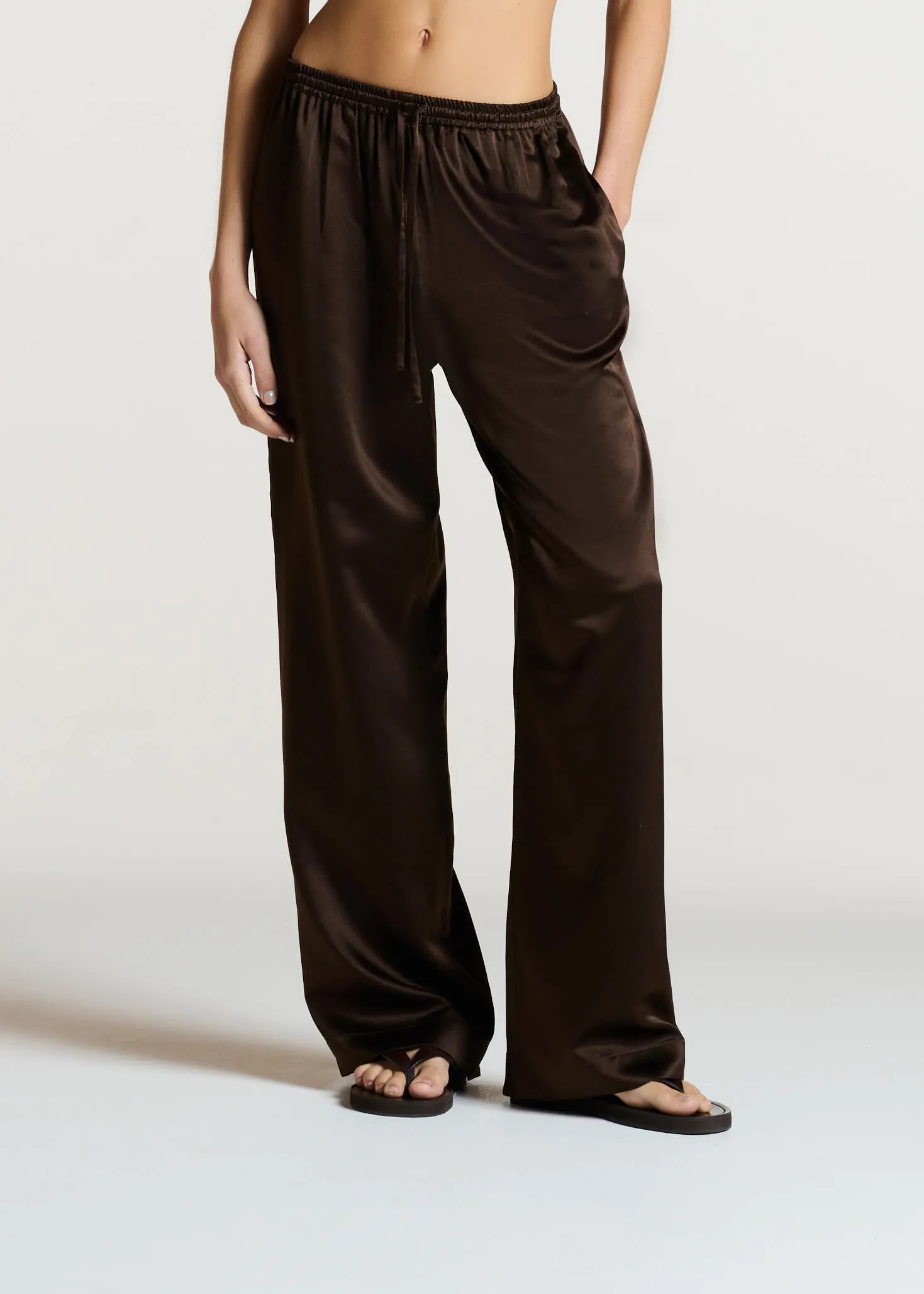 Aurelia Trouser Dark Brown Silk Wool Satin sold by ASCENO product image thumbnail 2