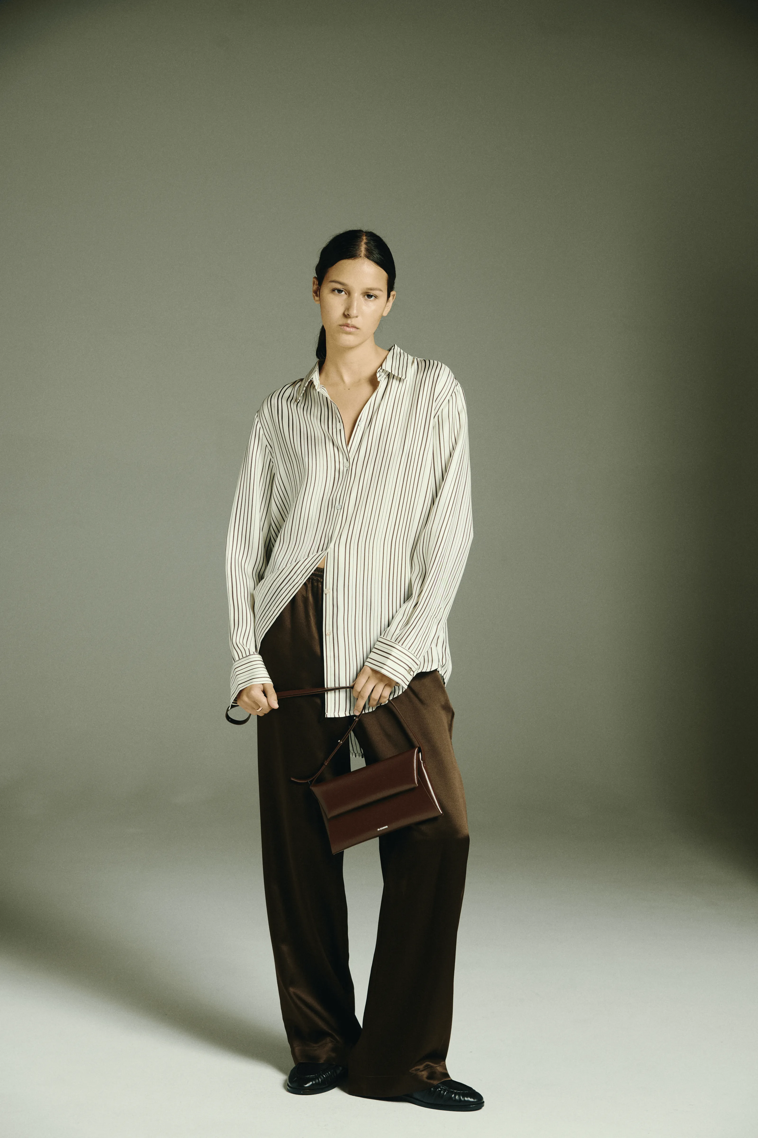 Aurelia Trouser Dark Brown Silk Wool Satin sold by ASCENO product image thumbnail 3