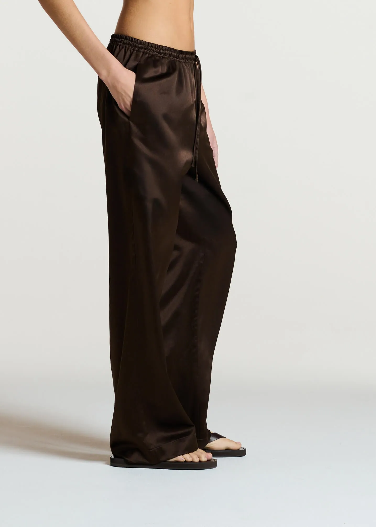 Aurelia Trouser Dark Brown Silk Wool Satin sold by ASCENO product image thumbnail 5