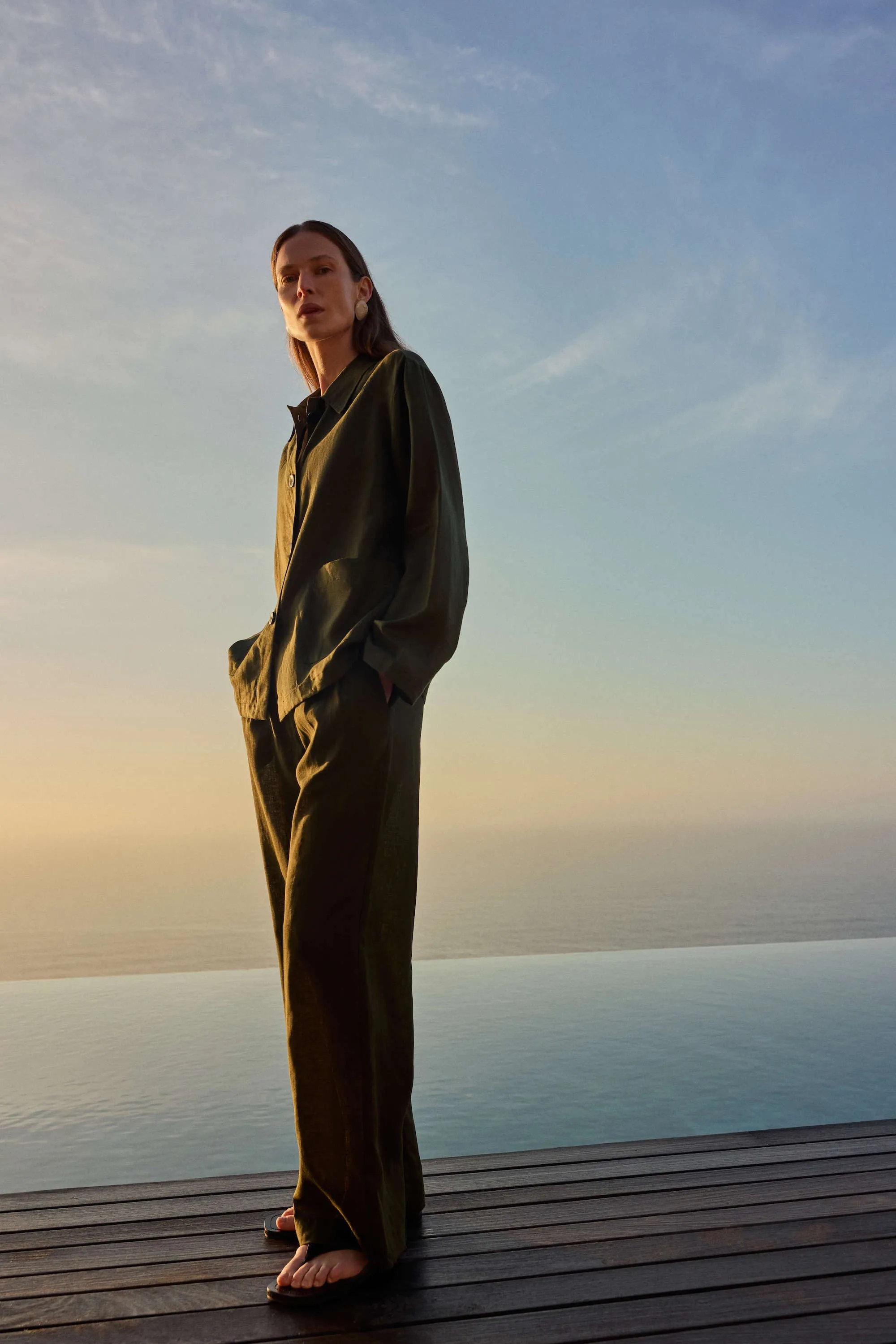 Rivello Trouser Sea Moss Green Linen sold by ASCENO product image thumbnail 3