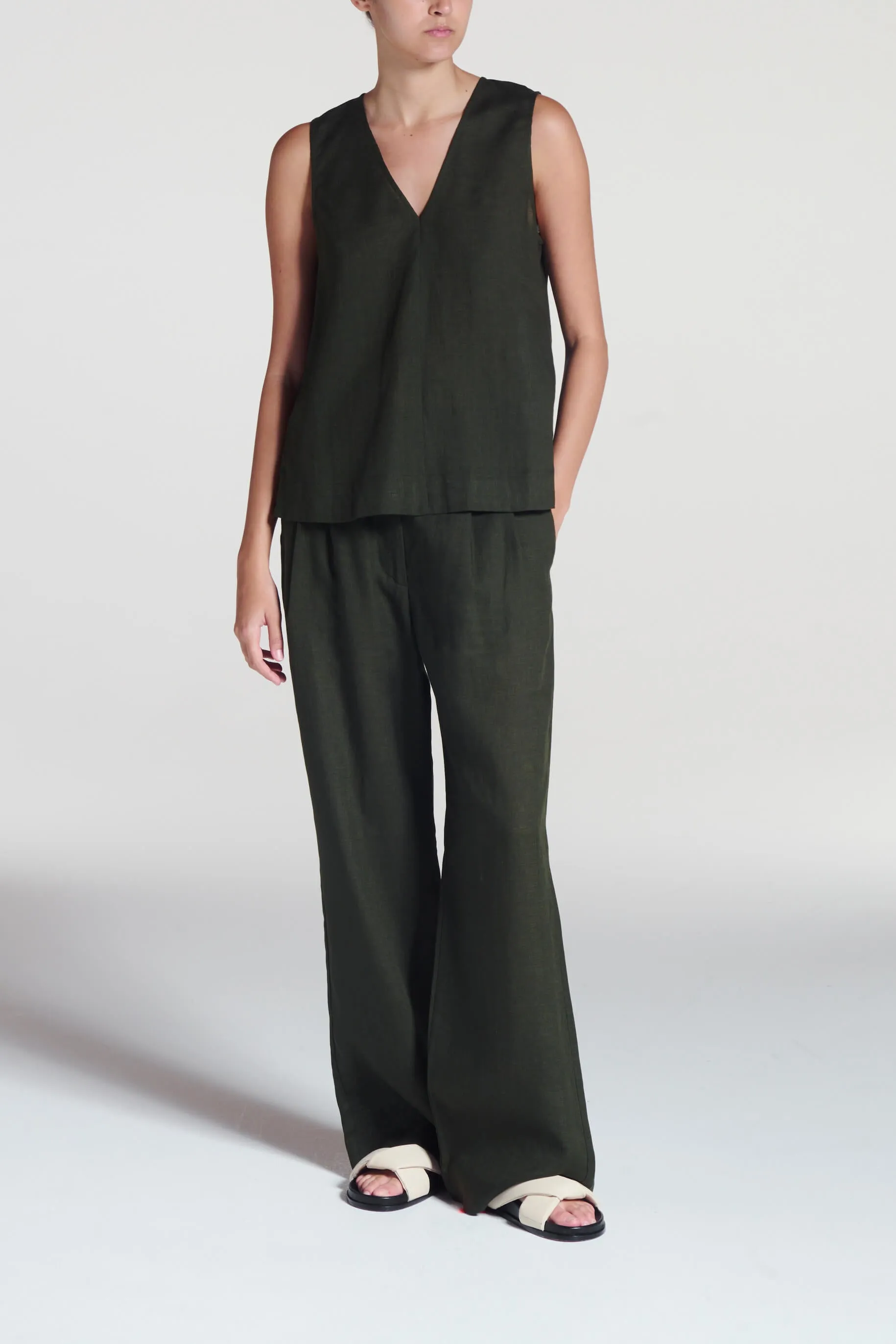 Rivello Trouser Sea Moss Green Linen sold by ASCENO