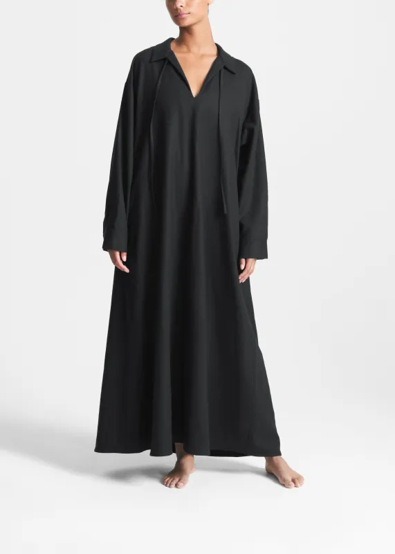 Lisbon Dress Black Wool Cashmere Flannel made by ASCENO