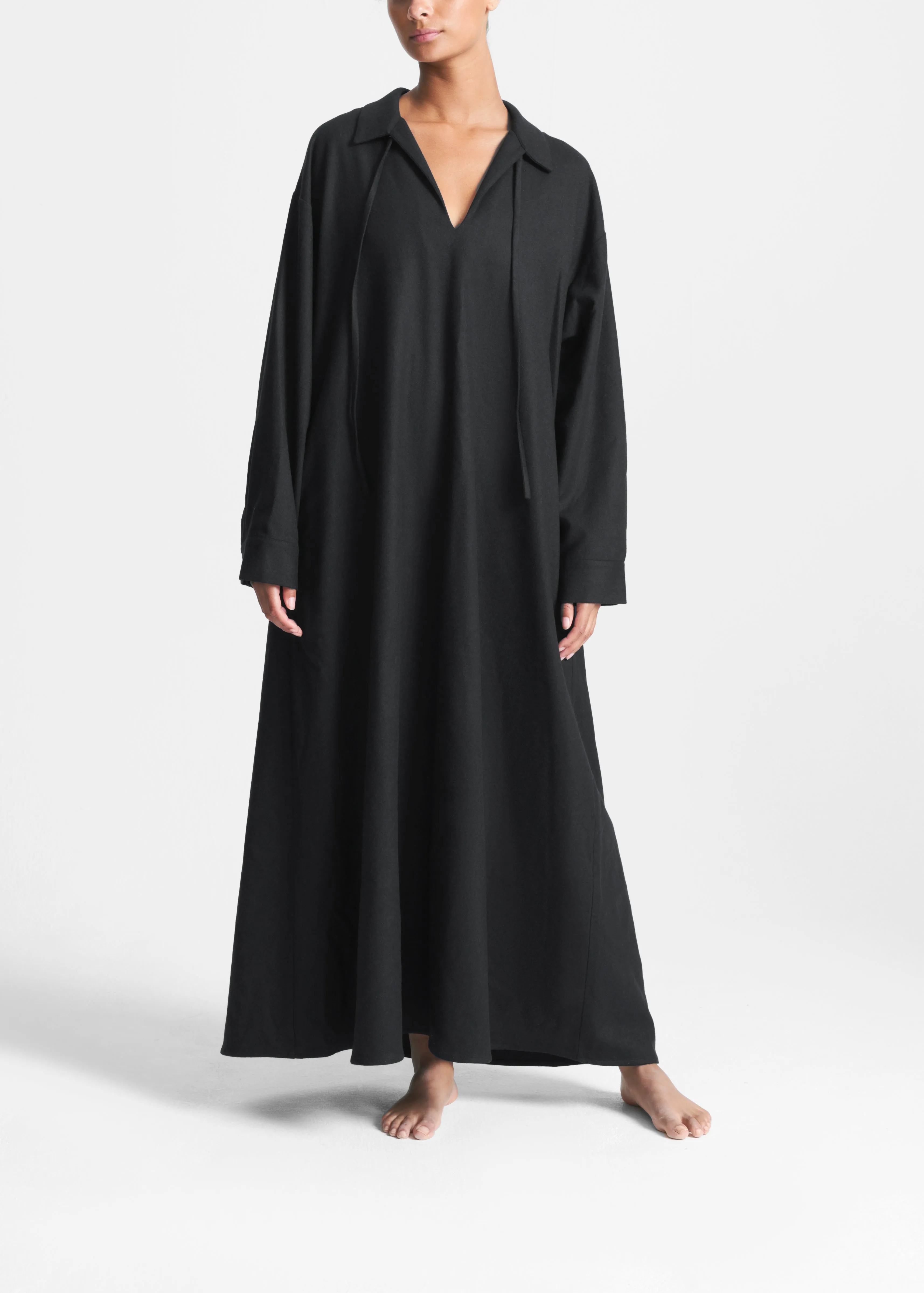 Lisbon Dress Black Wool Cashmere Flannel sold by ASCENO