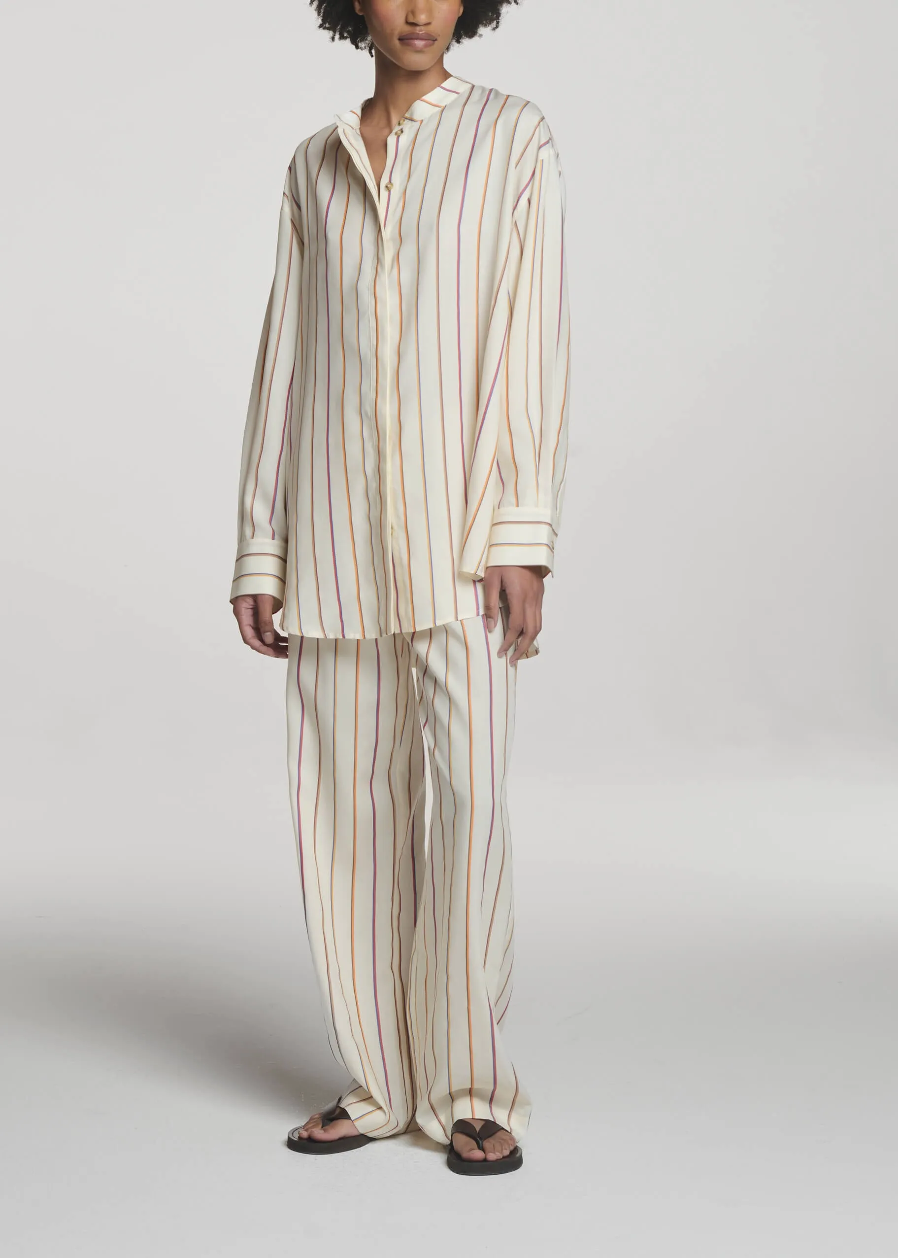 Ferrara Shirt Colour Stripe Ecru Tencel sold by ASCENO