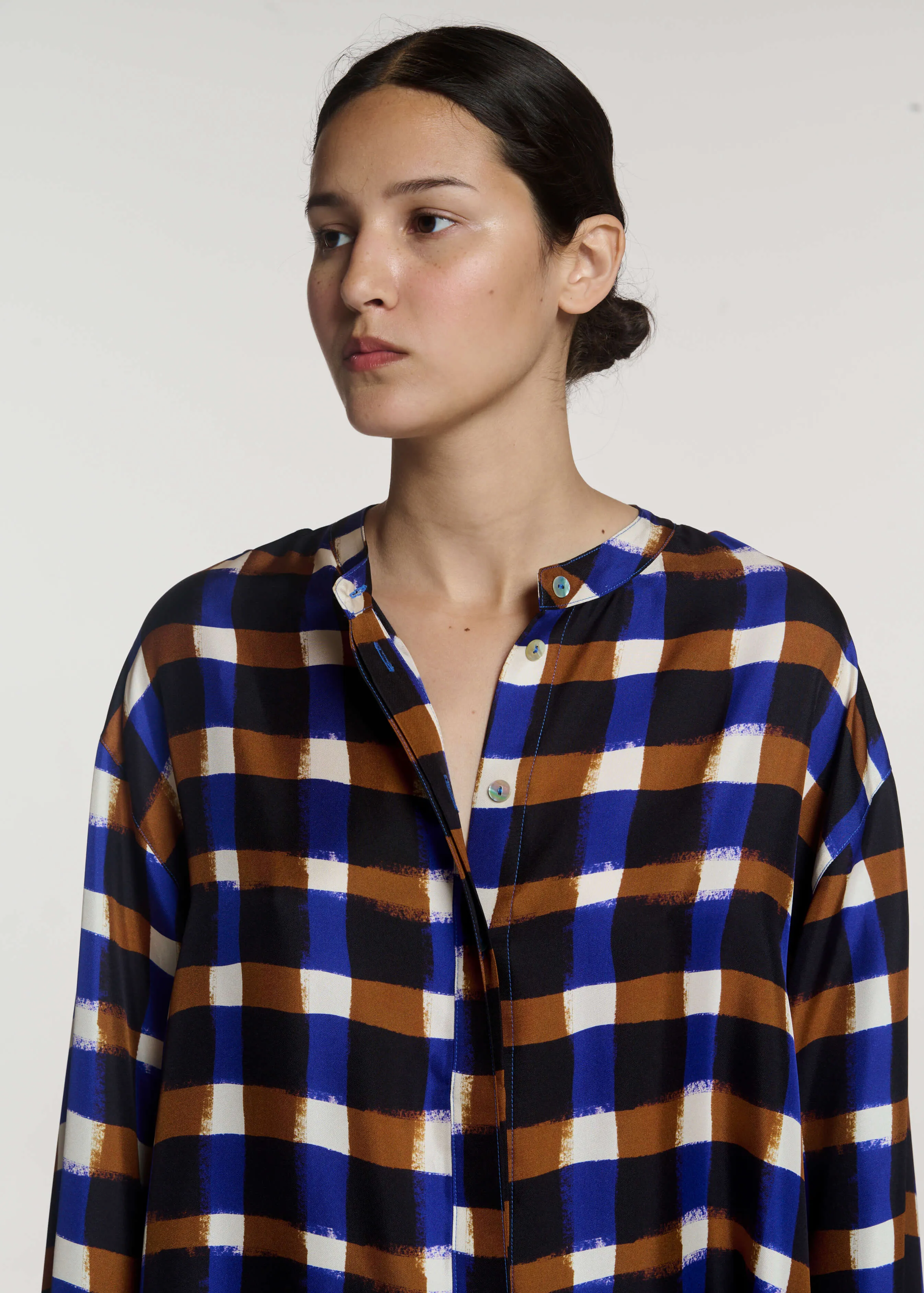 Ferrara Shirt Painted Check Bronze Silk Twill sold by ASCENO product image thumbnail 5