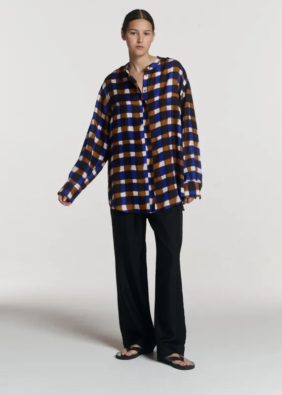 Ferrara Shirt Painted Check Bronze Silk Twill made by ASCENO
