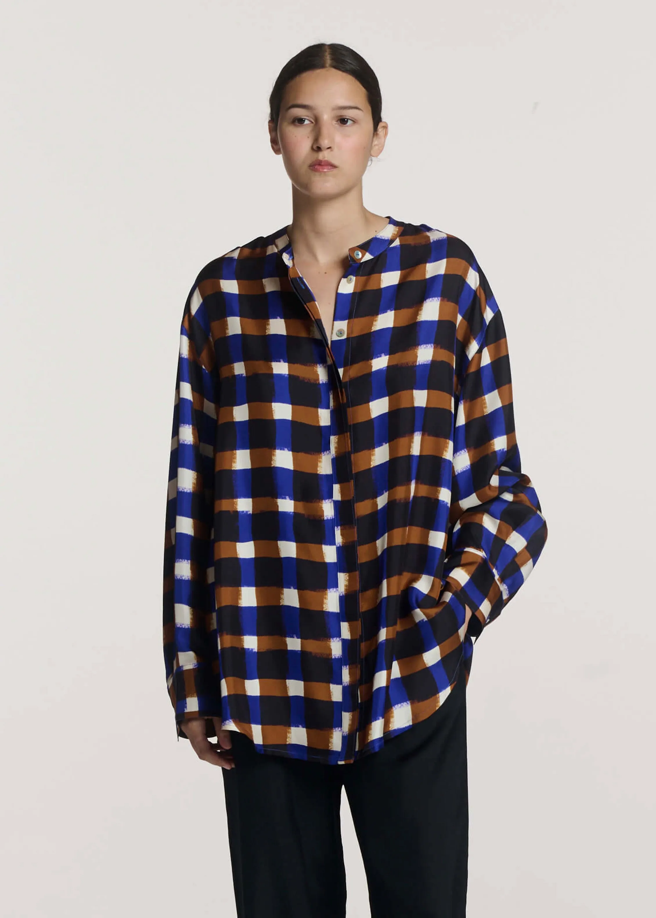 Ferrara Shirt Painted Check Bronze Silk Twill sold by ASCENO product image thumbnail 2