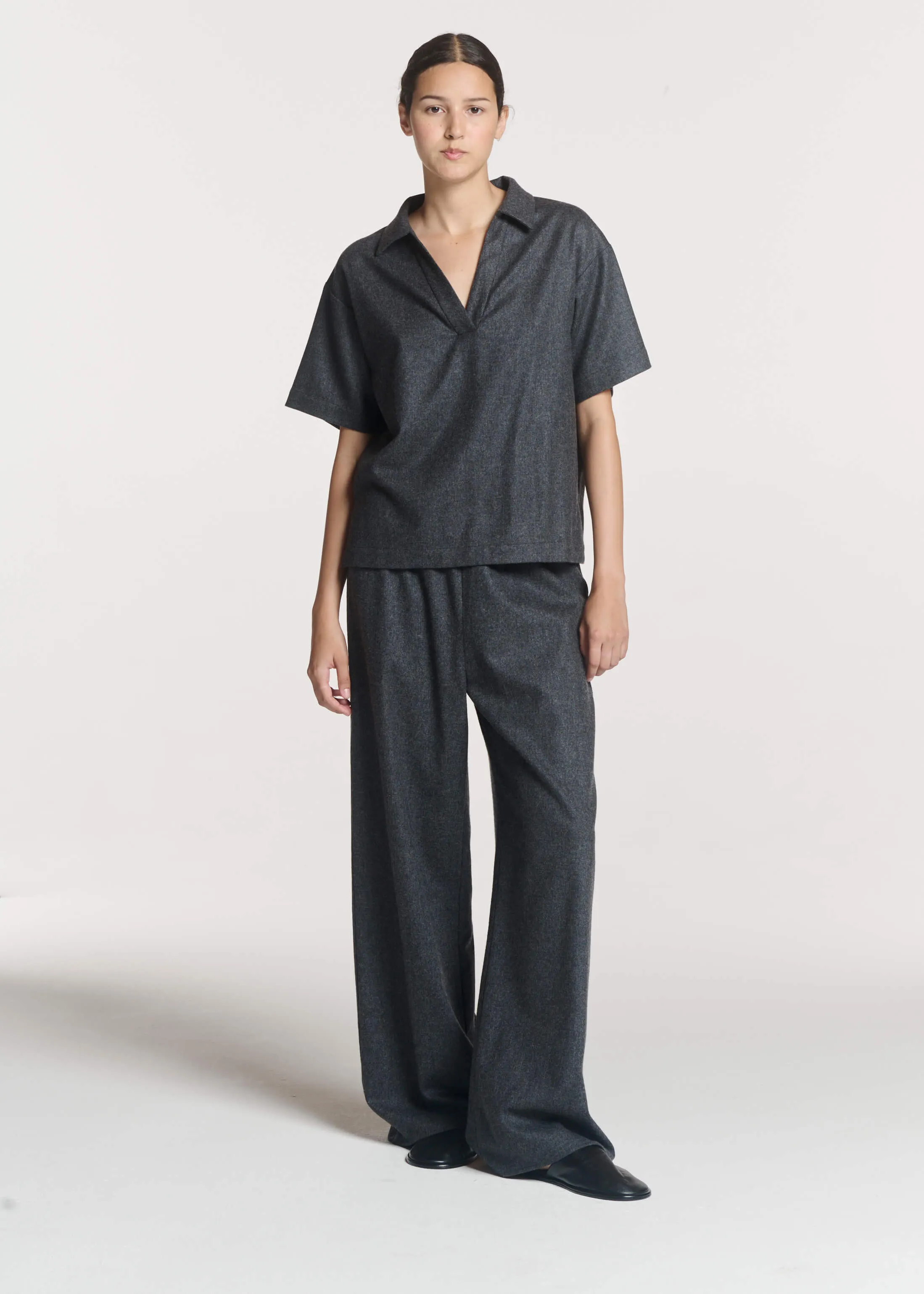 Austin Trousers Charcoal Wool Cashmere Flannel sold by ASCENO