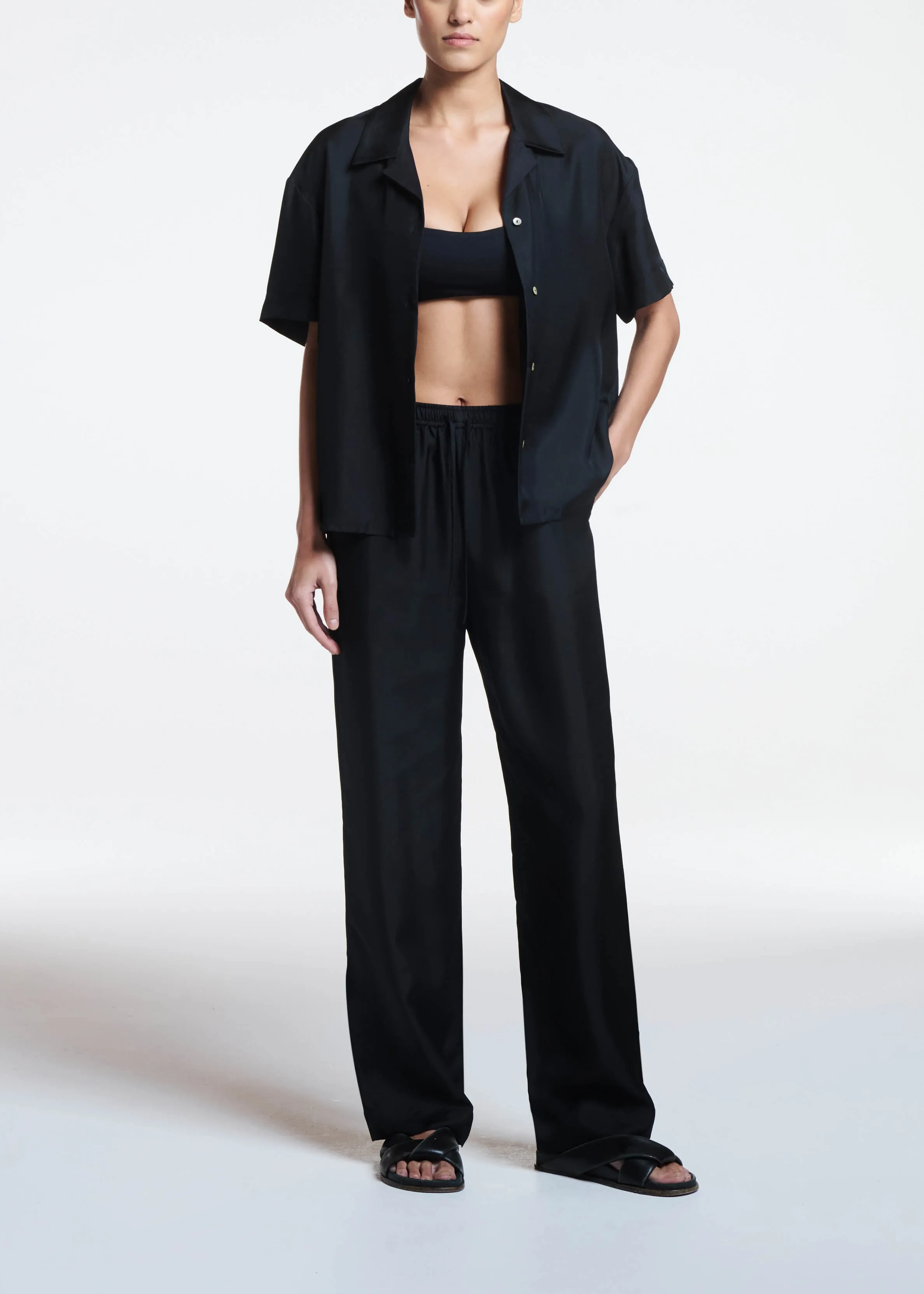 Prague Shirt Black Silk Twill sold by ASCENO