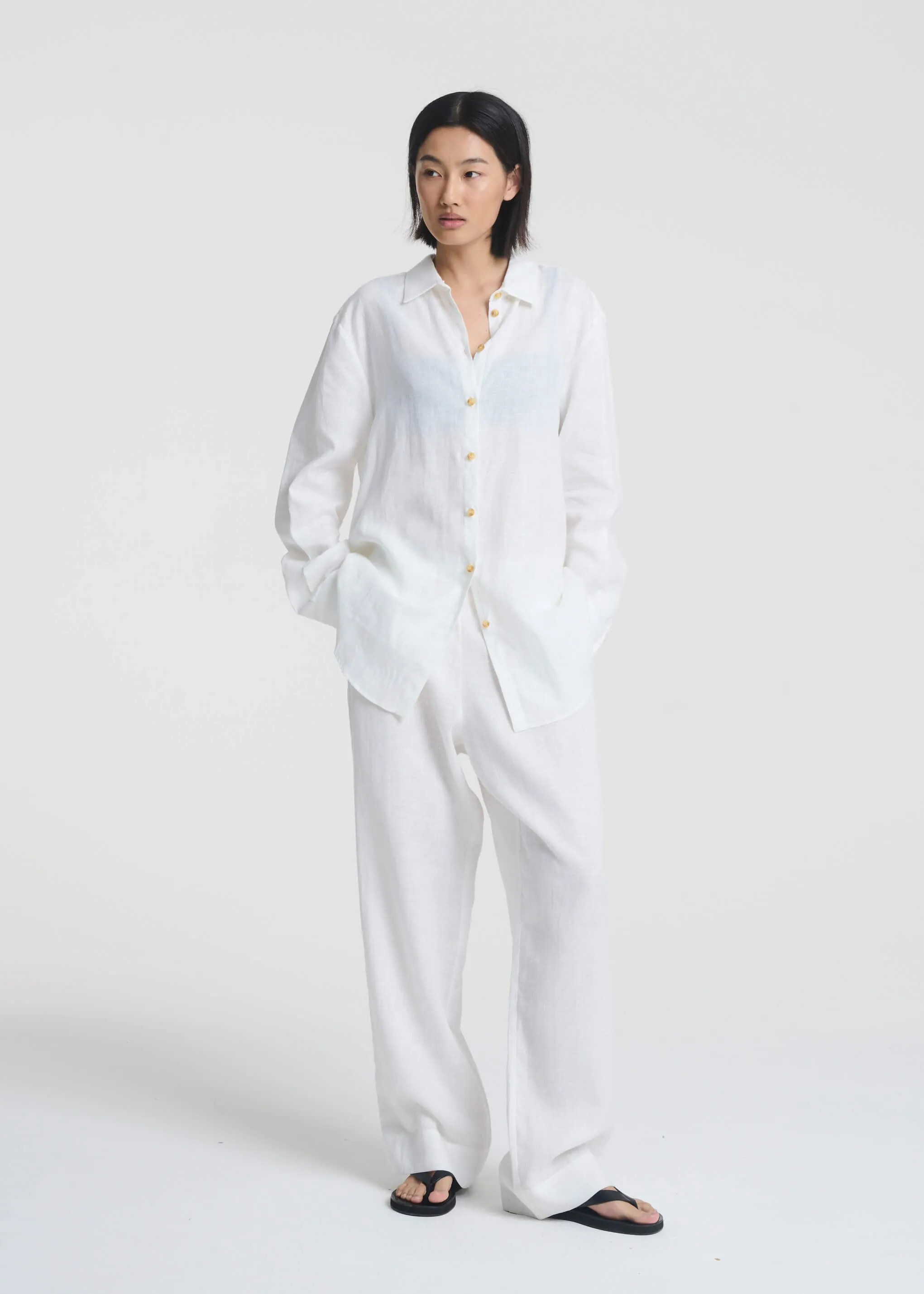 London Shirt White Organic Linen sold by ASCENO