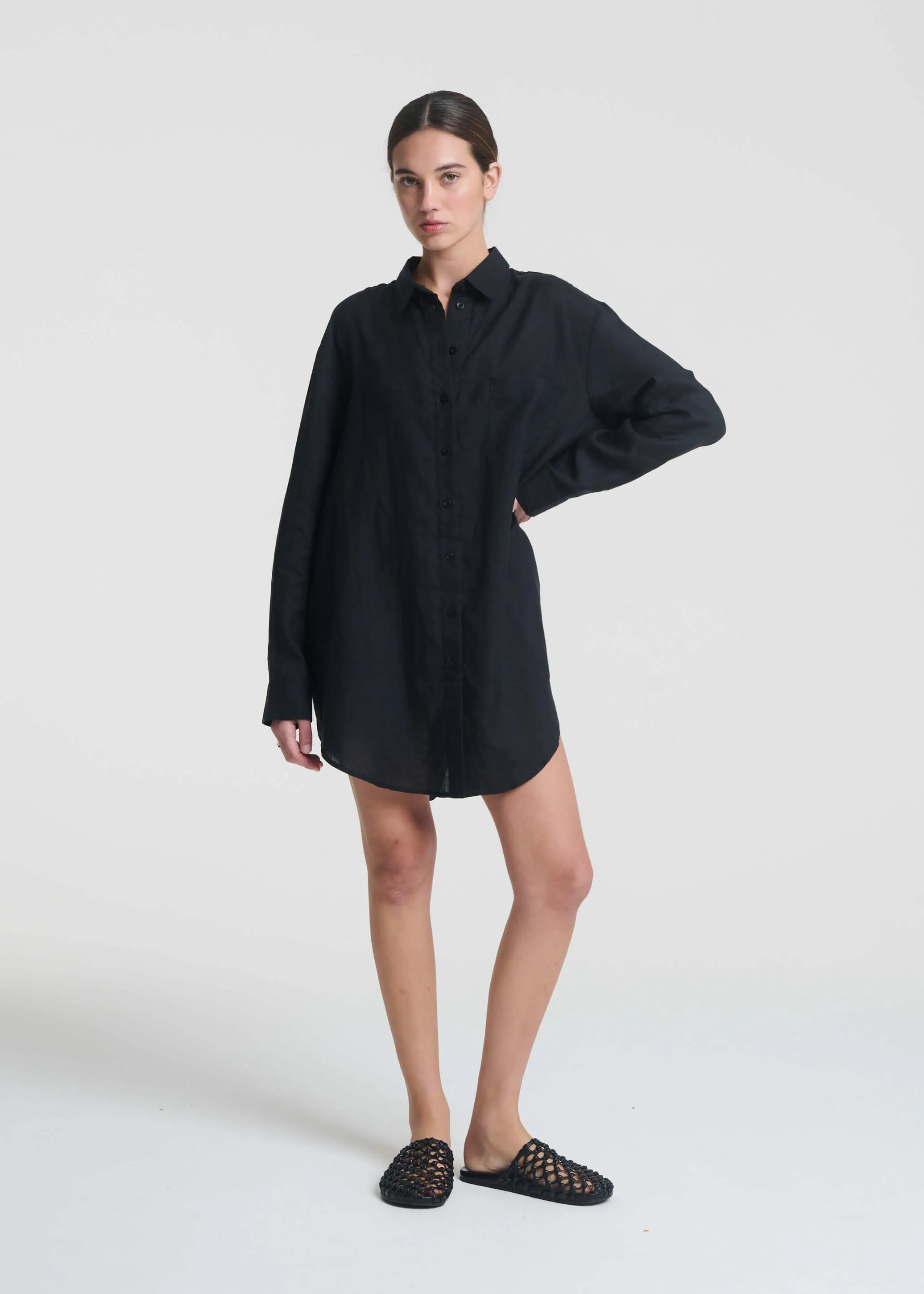 Formentera Oversized Shirt Black Organic Linen sold by ASCENO product image thumbnail 2