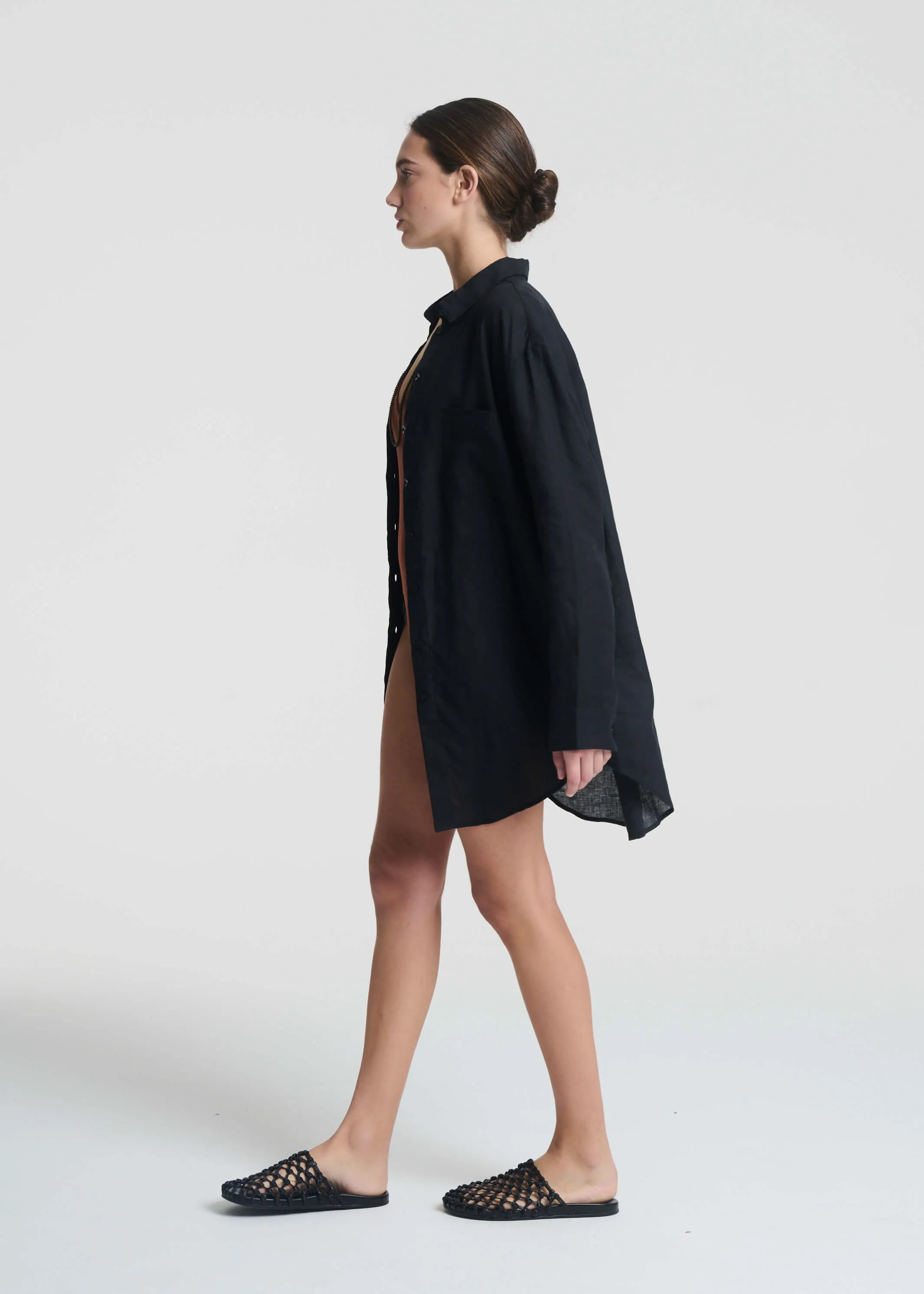 Formentera Oversized Shirt Black Organic Linen sold by ASCENO product image thumbnail 3