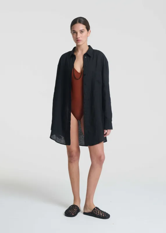 Formentera Oversized Shirt Black Organic Linen made by ASCENO