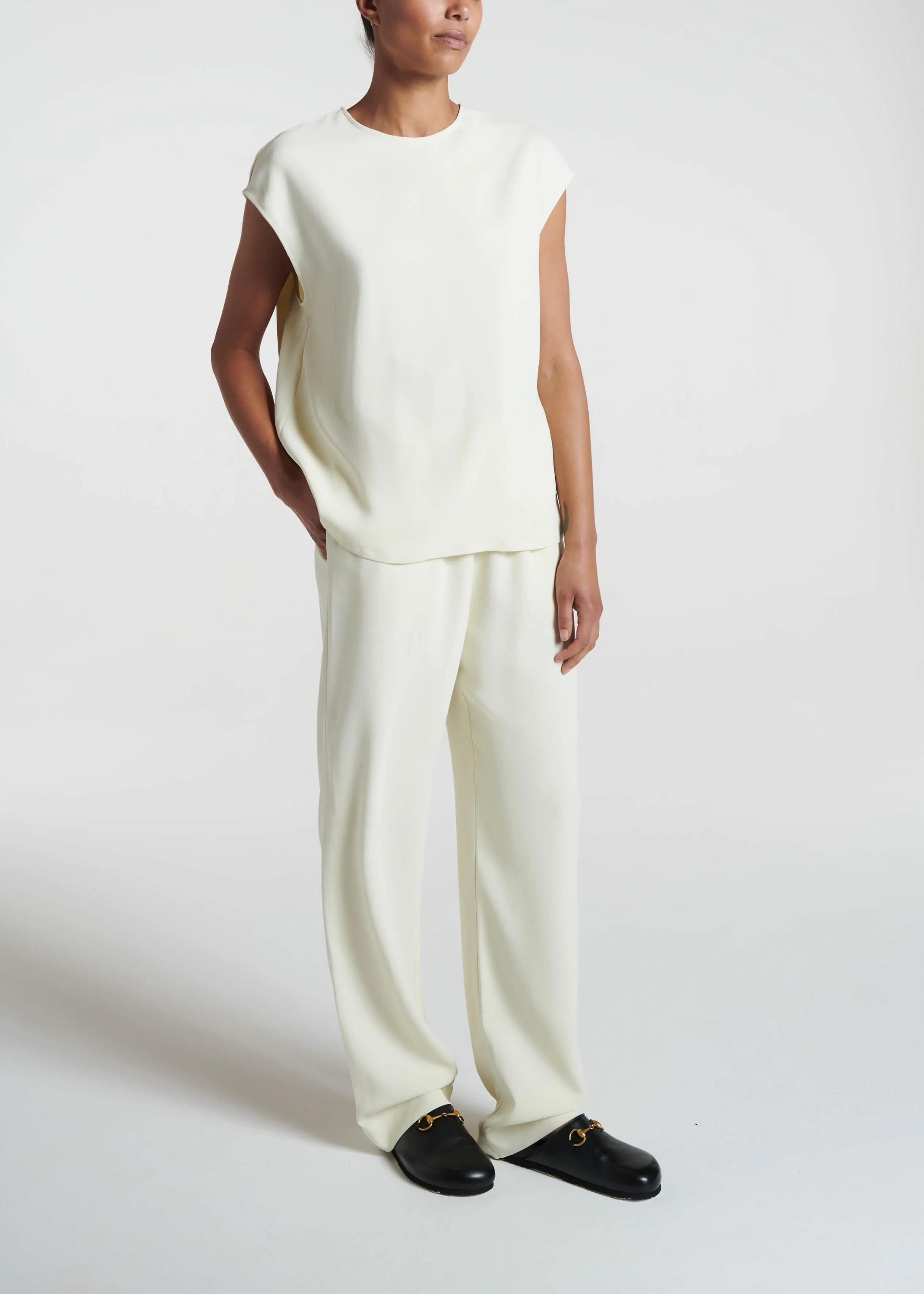 Aurelia Trouser Ecru Textured Viscose Crepe sold by ASCENO product image thumbnail 5