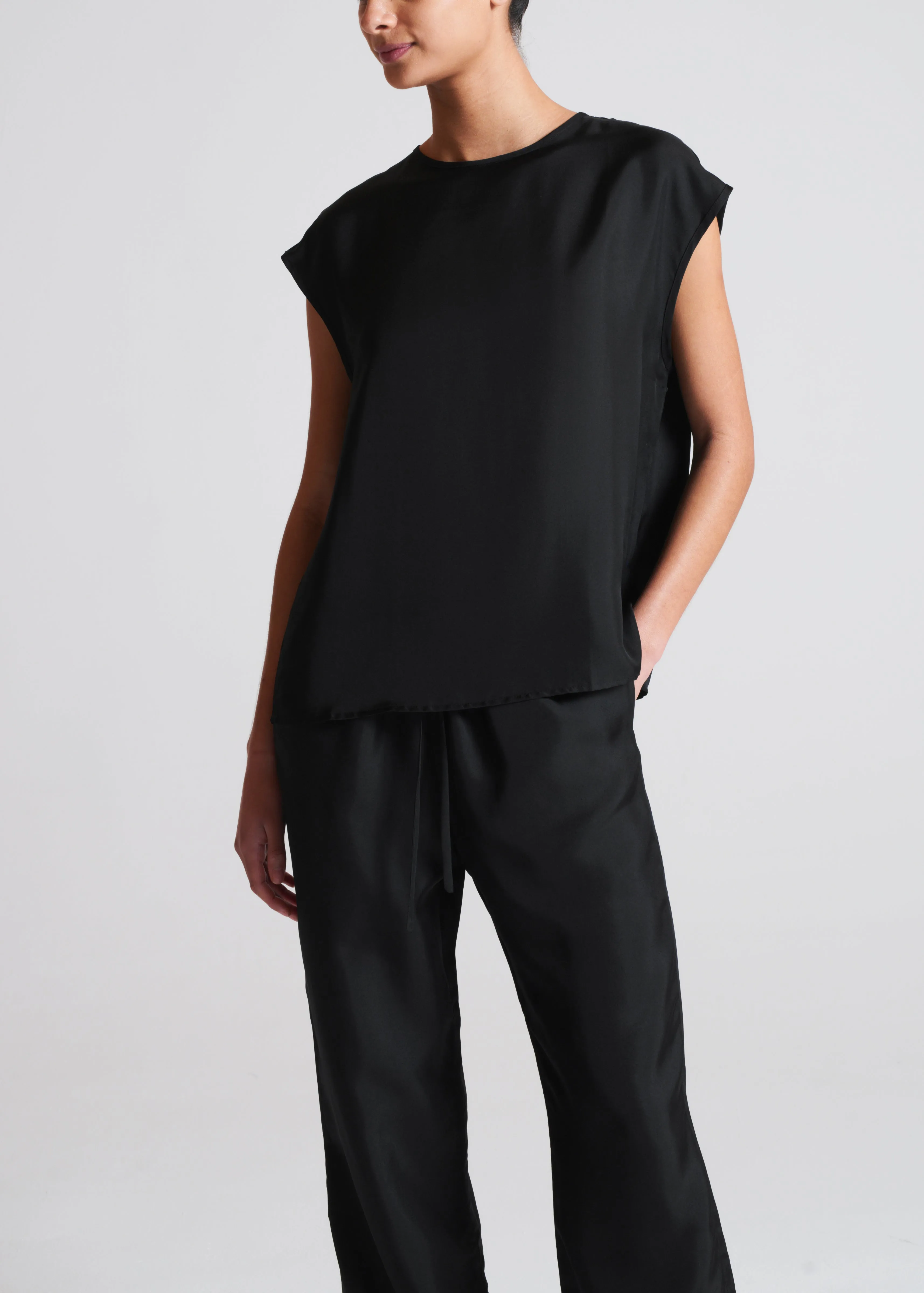 Dasha Top Black Silk Twill sold by ASCENO product image thumbnail 2