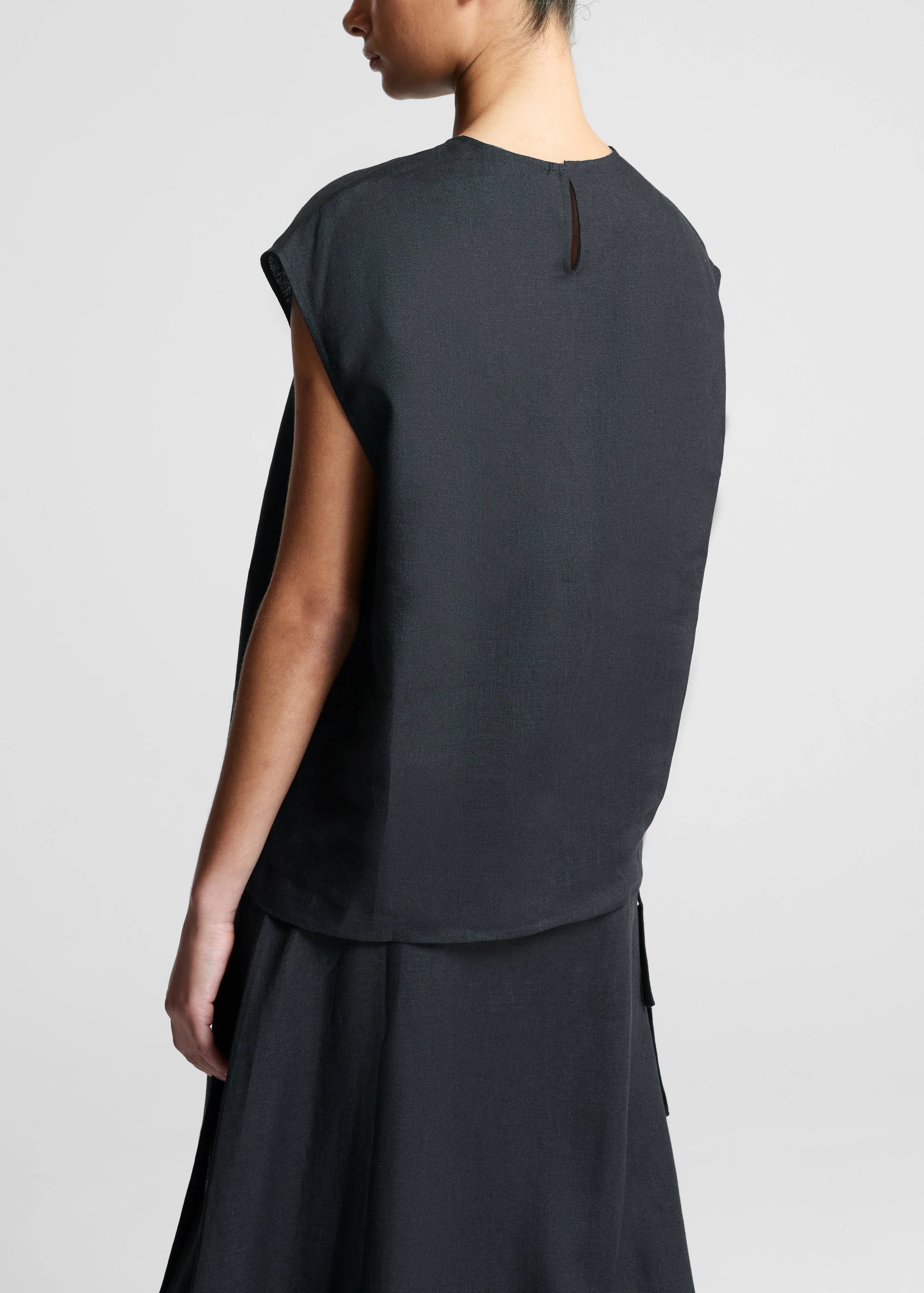 Dasha Sleeveless Top Black Organic Linen sold by ASCENO product image thumbnail 4