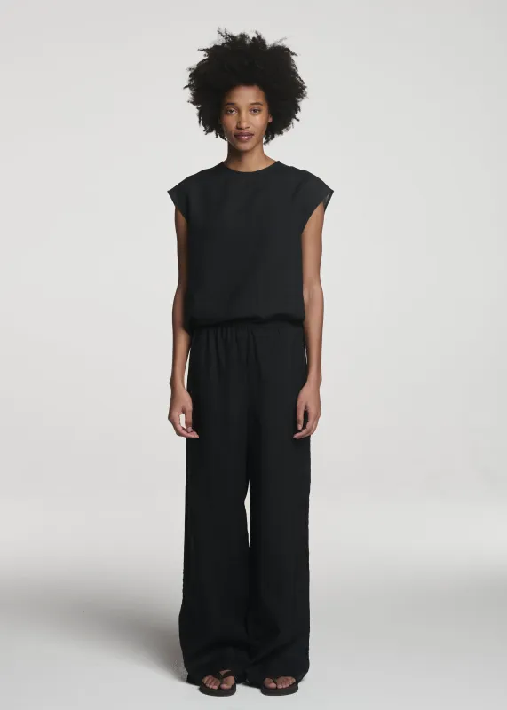 Dasha Sleeveless Top Black Organic Linen made by ASCENO