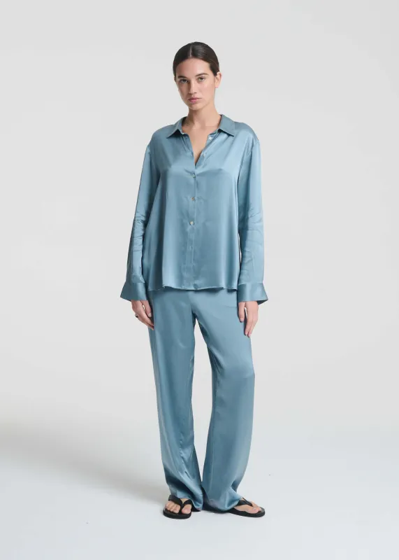 London Shirt Dust Blue Silk made by ASCENO