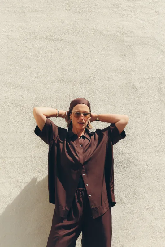 Short Sleeve Shirt Espresso Silk Twill made by ASCENO