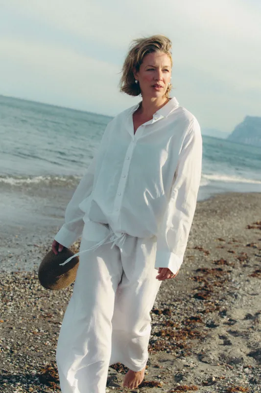 Long Sleeve Shirt White Silk Cotton made by ASCENO