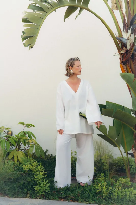 Trouser White Silk Cotton made by ASCENO