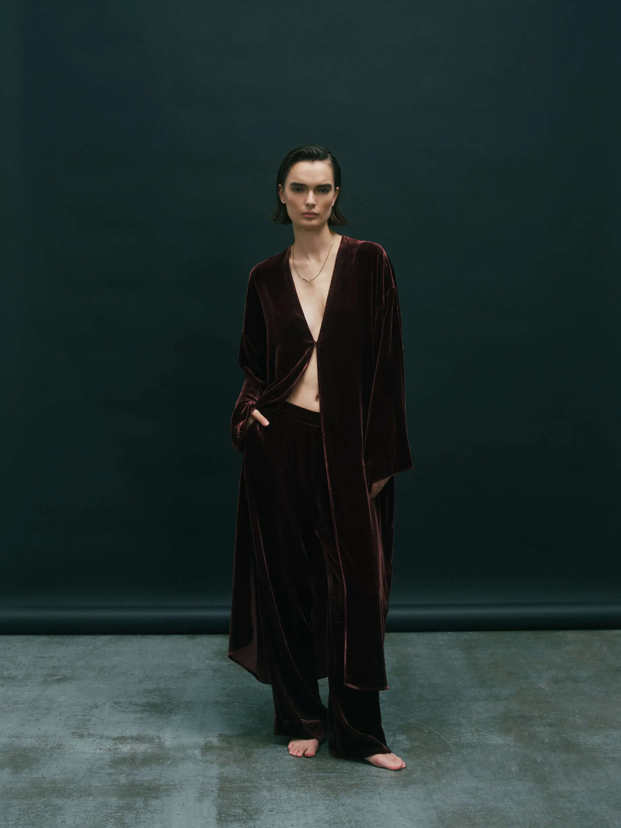 Lorenzo Robe Maroon Viscose Velvet sold by ASCENO product image thumbnail 2