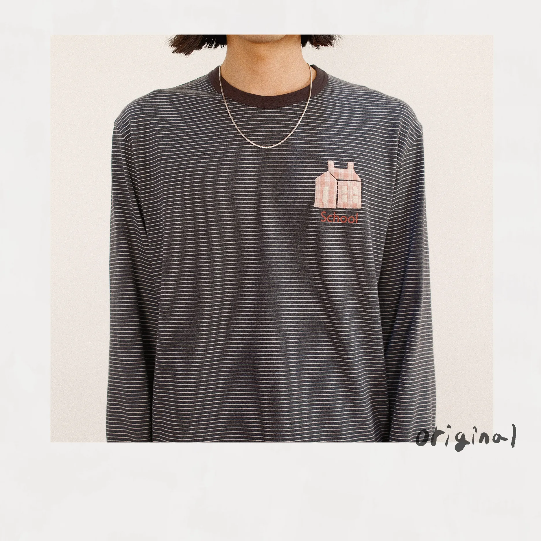 Hand-Embroidered Stripe Long Sleeve T-Shirt Black sold by EYE/KHOKI