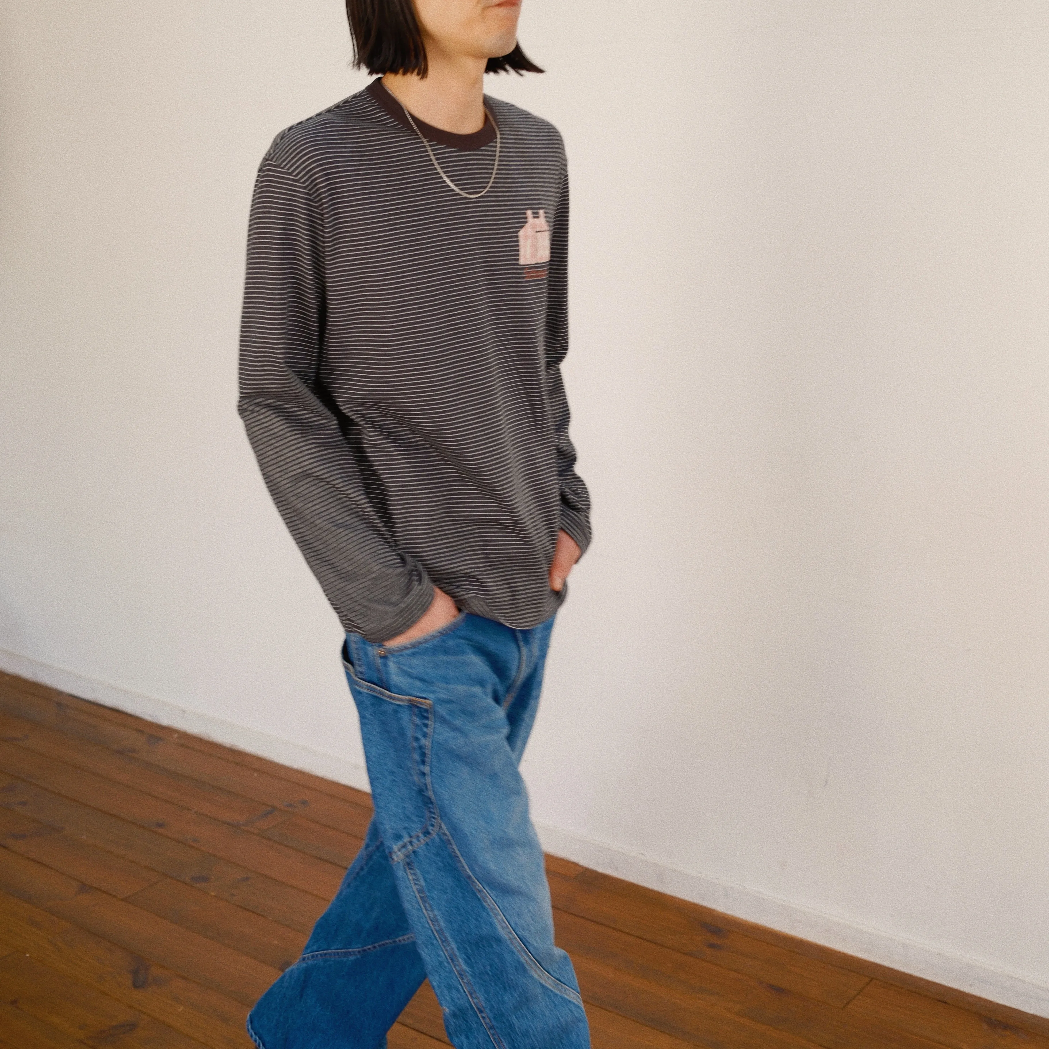 Hand-Embroidered Stripe Long Sleeve T-Shirt Black sold by EYE/KHOKI product image thumbnail 4