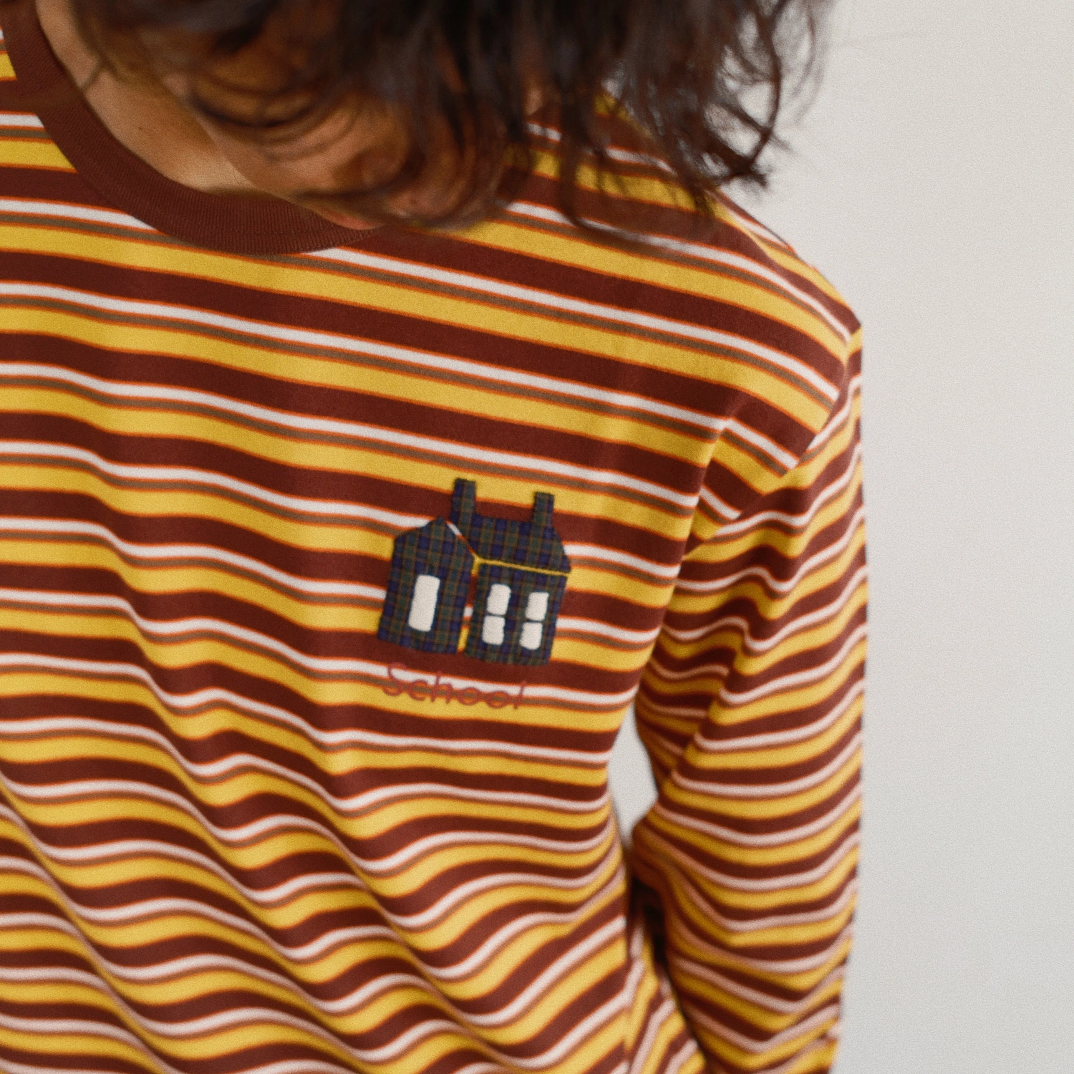 Hand-Embroidered Stripe Long Sleeve T-Shirt Brown sold by EYE/KHOKI product image thumbnail 3