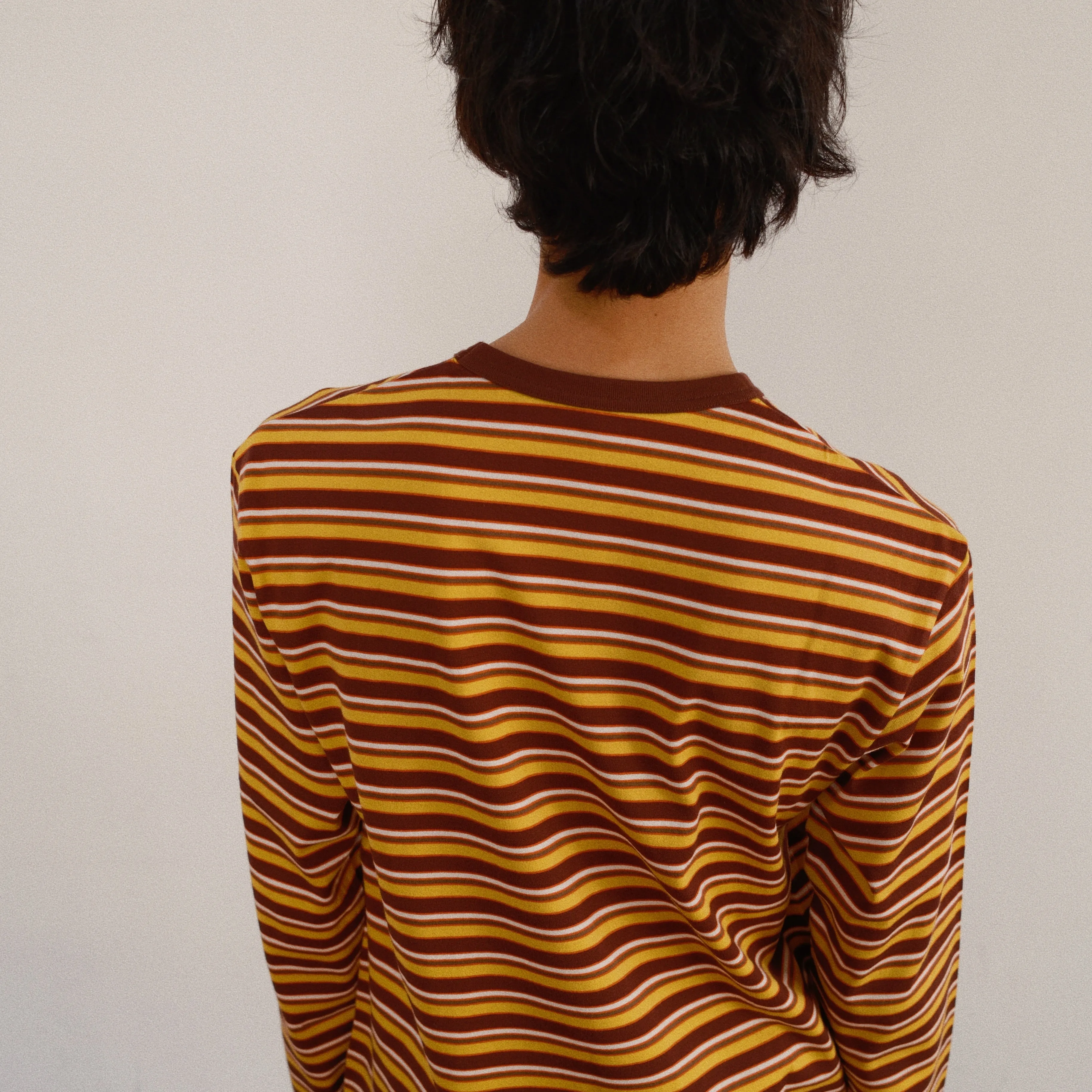 Hand-Embroidered Stripe Long Sleeve T-Shirt Brown sold by EYE/KHOKI product image thumbnail 5