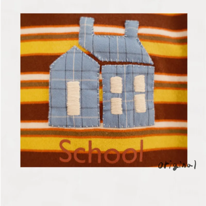 Hand-Embroidered Stripe T-Shirt Brown made by EYE/KHOKI