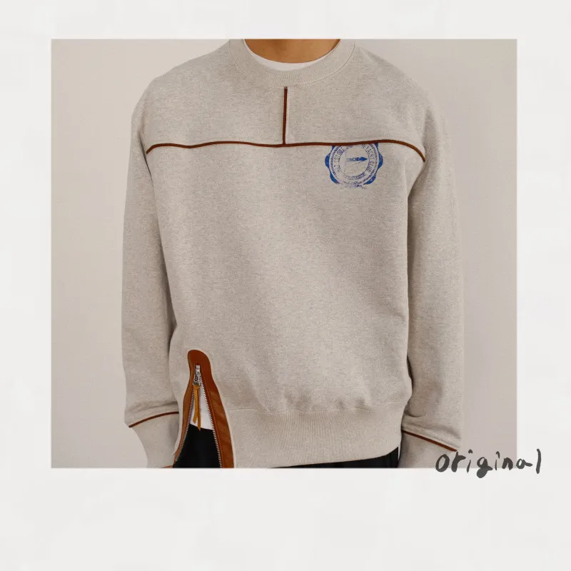 Leather-Trimmed Sweatshirt  Oatmeal made by EYE/KHOKI