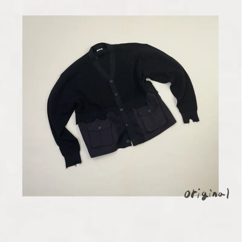 Destroyed Knit Cardigan Black made by EYE/KHOKI