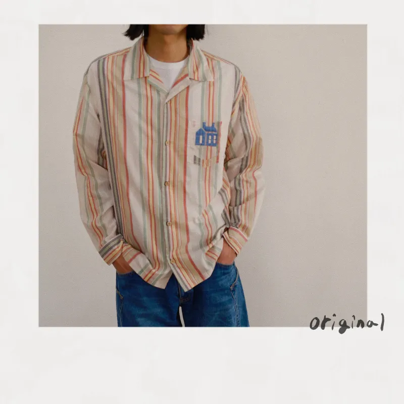 Hand-Embroidered Stripe Shirt  white made by EYE/KHOKI