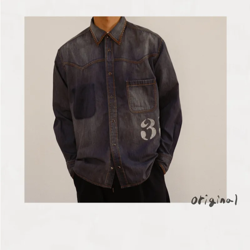 Hand-Embroidered Denim Shirt Black made by EYE/KHOKI