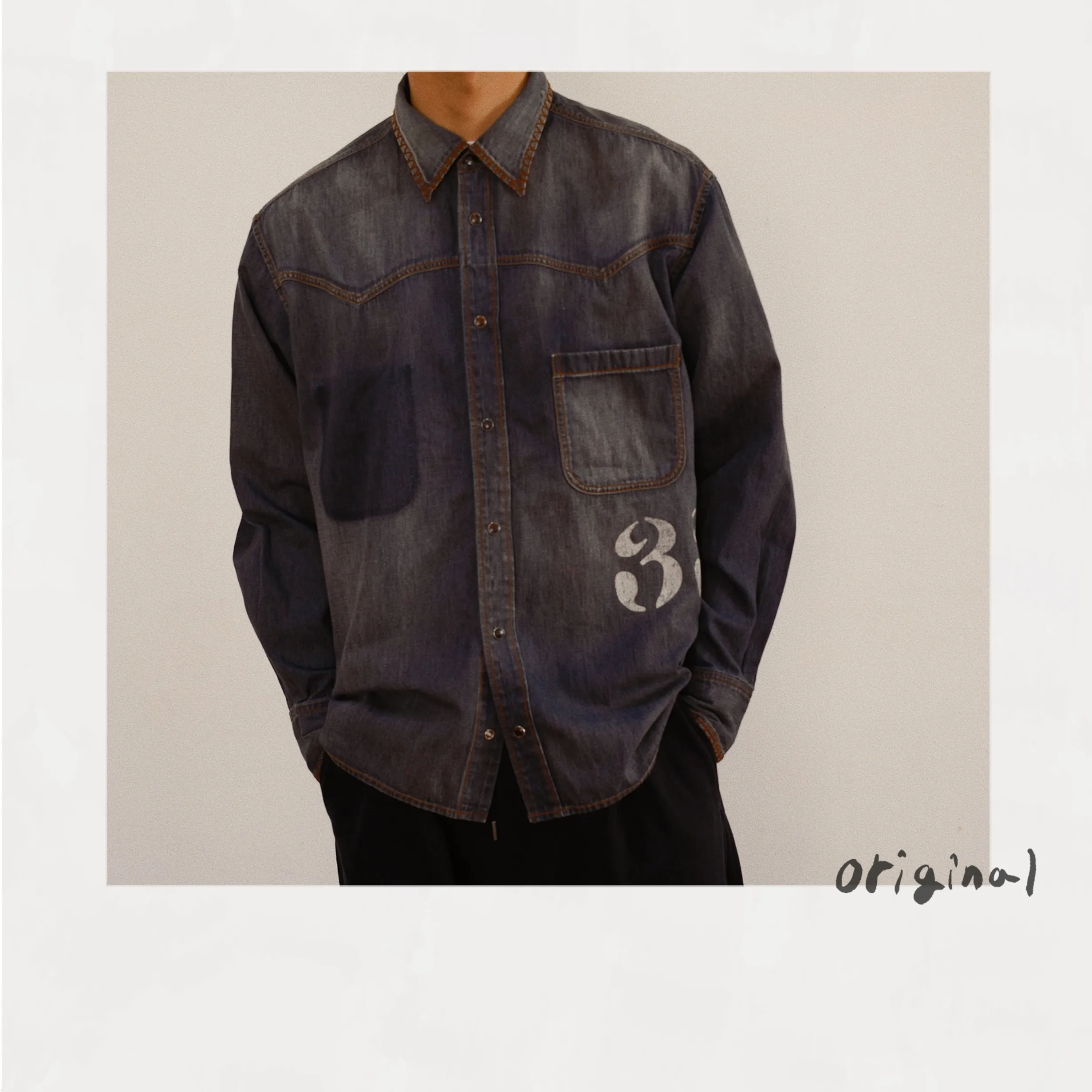 Hand-Embroidered Denim Shirt Black sold by EYE/KHOKI