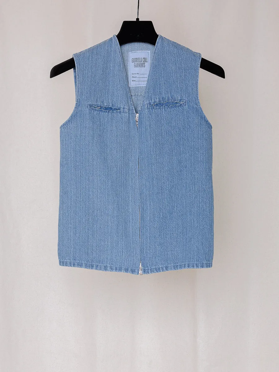 ARCHIVE NO.193/220 DENIM ZIPPER VEST sold by Gabriela Coll Garments