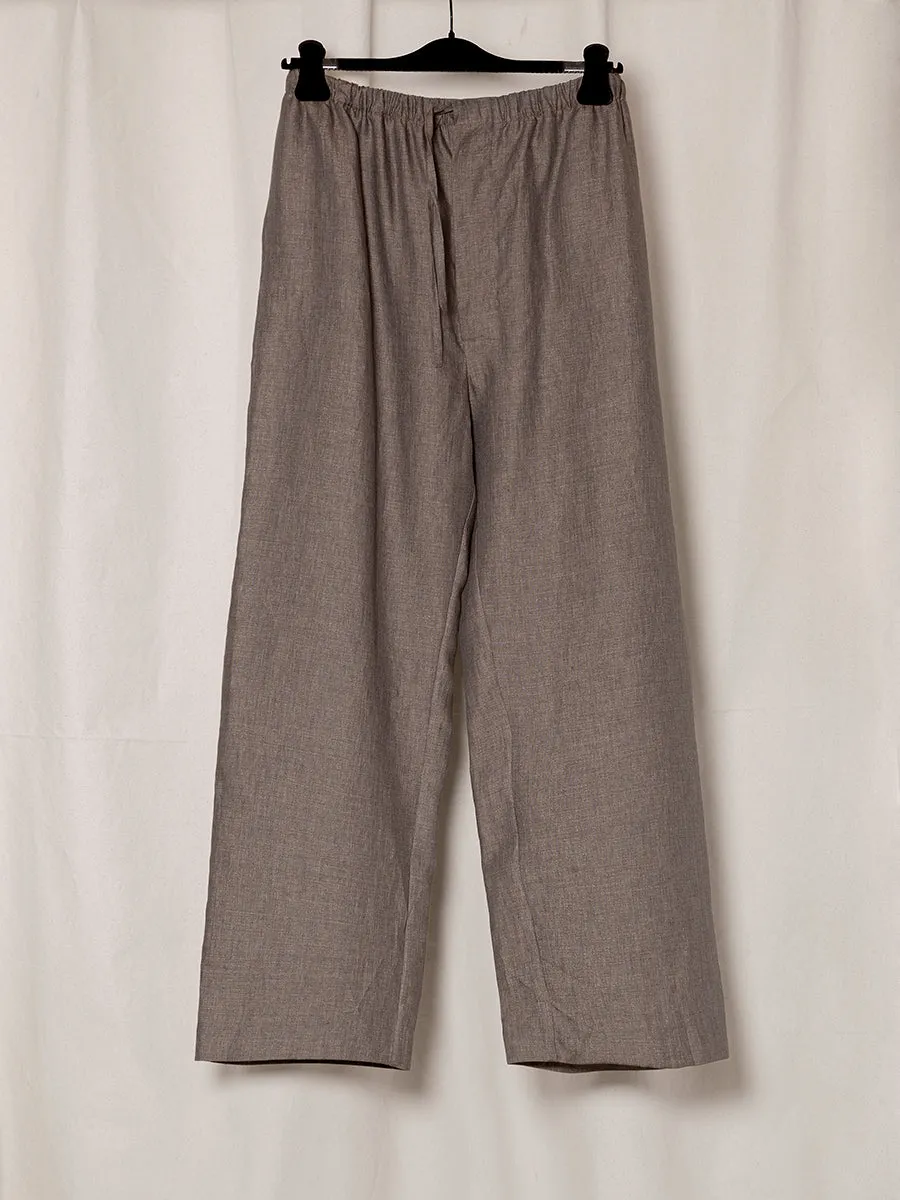 S18 NO.288 BROWN LINEN DRAWSTRING TROUSERS sold by Gabriela Coll Garments