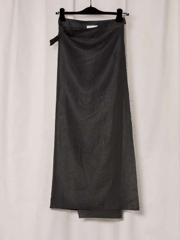 S18 NO.304 BROWN LINEN WRAP SKIRT made by Gabriela Coll Garments