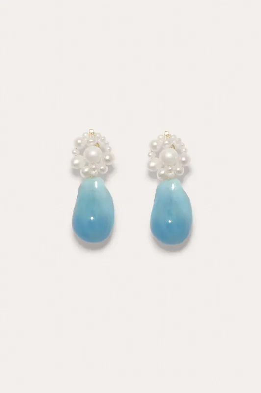 Tra‐la‐la - Pearl and Blue Resin Recycled Gold Vermeil Earrings made by Completed Works