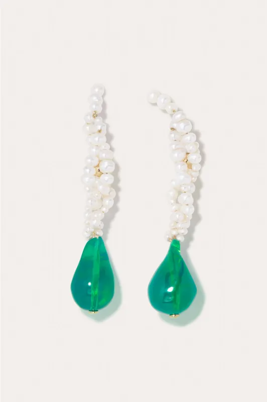 Gotcha - Pearl and Green Bio Resin Recycled Gold Vermeil Earrings made by Completed Works