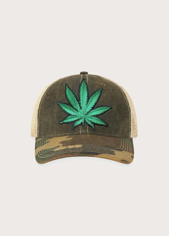 Weed Patch Trucker Hat | Washed Woodland Camo made by One Of These Days