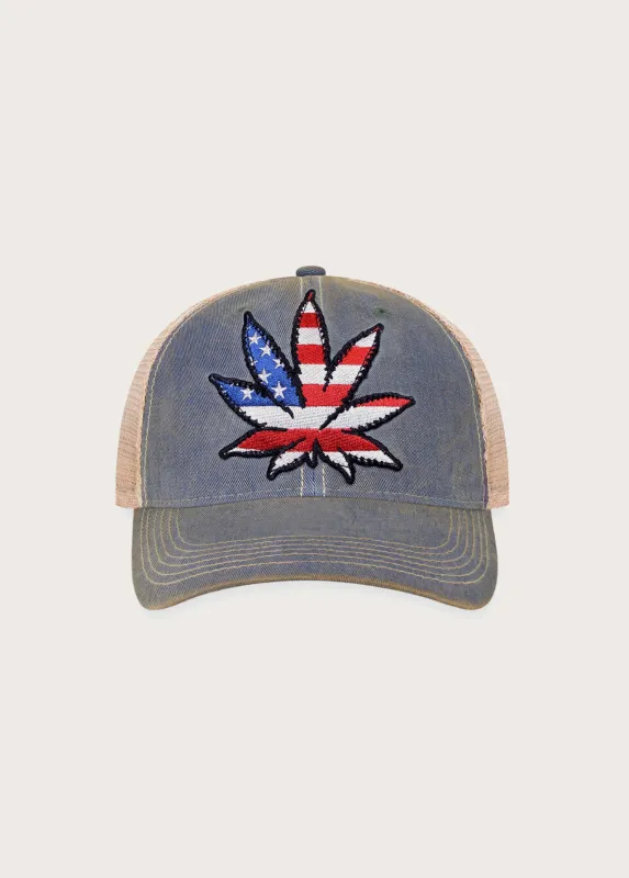Weed Patch Trucker Hat | Washed Denim made by One Of These Days