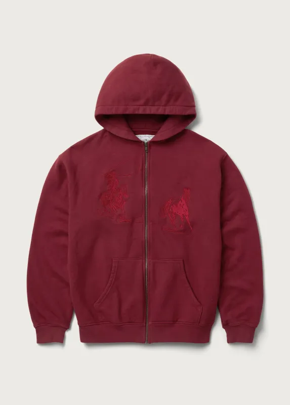 Into The Distance Zip Up Hoodie | Washed Burgundy made by One Of These Days