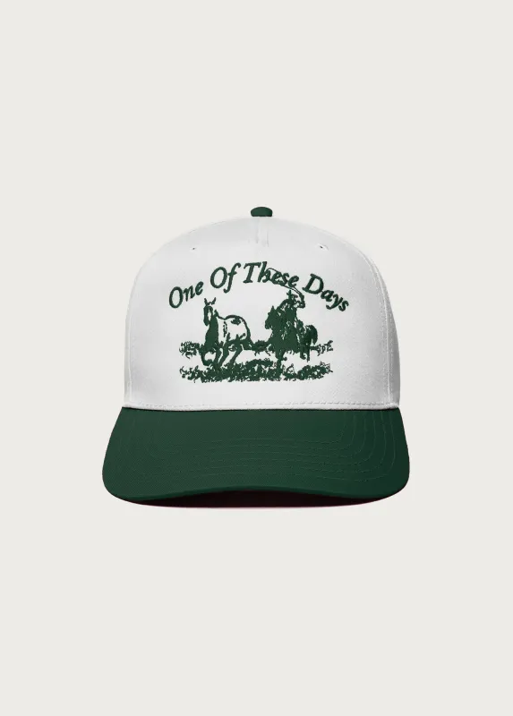 Just For A Moment 5 Panel Hat | White/Forest Green made by One Of These Days