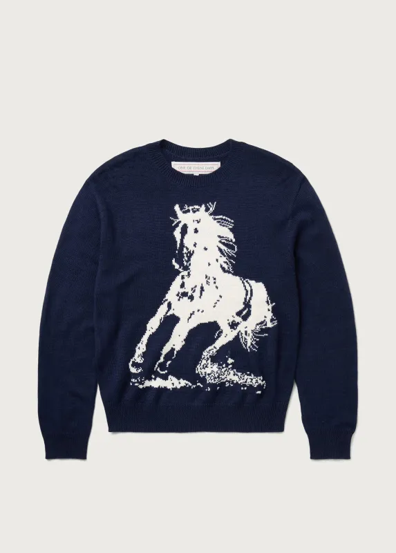 Running Horse Knit Sweater | Navy made by One Of These Days