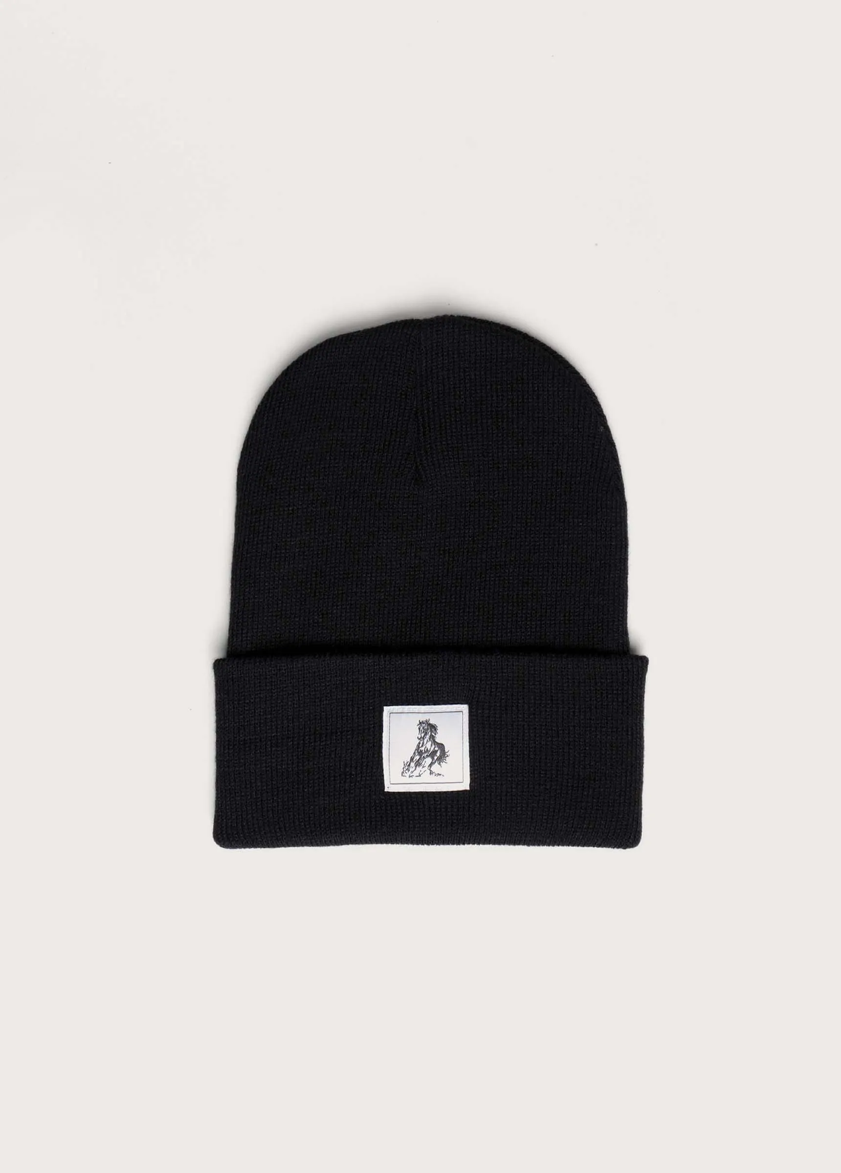 Horse Label Cuff Beanie | Black sold by One Of These Days