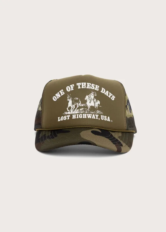 Lost Highway Foam Trucker Hat | Dark Green Camo made by One Of These Days