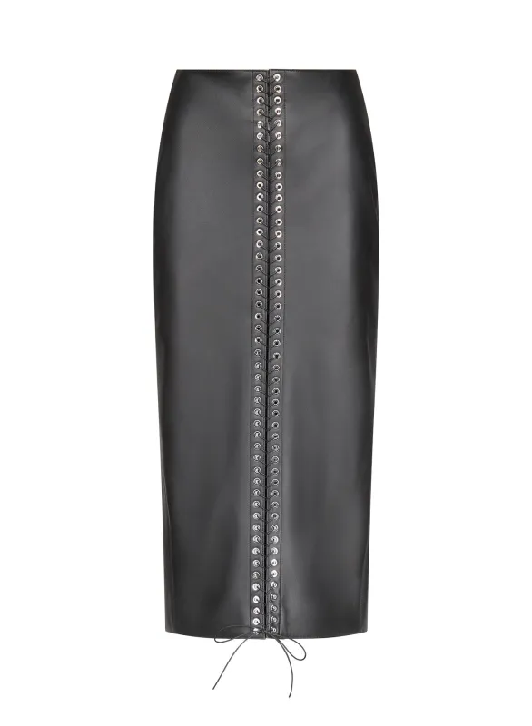 Lace-Up Pencil Skirt in Leather made by Ludovic de Saint Sernin